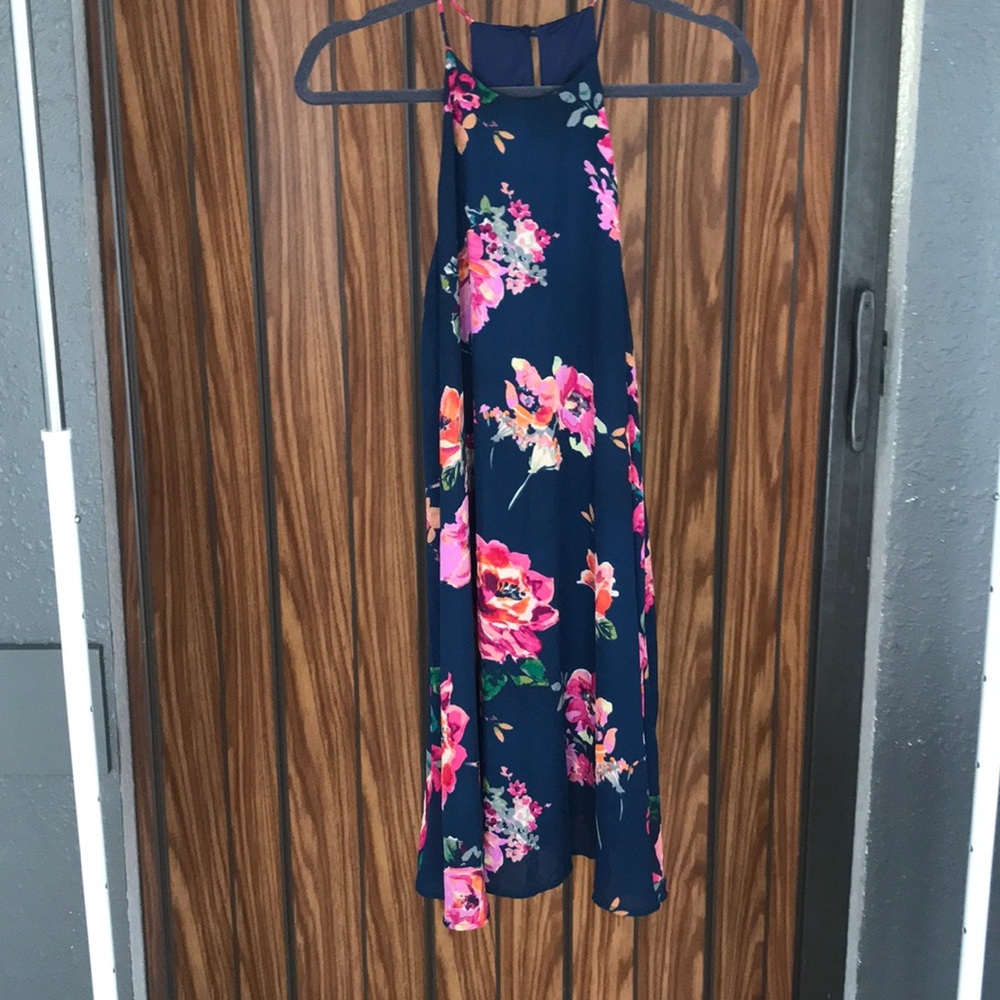 Navy blue floral print dress